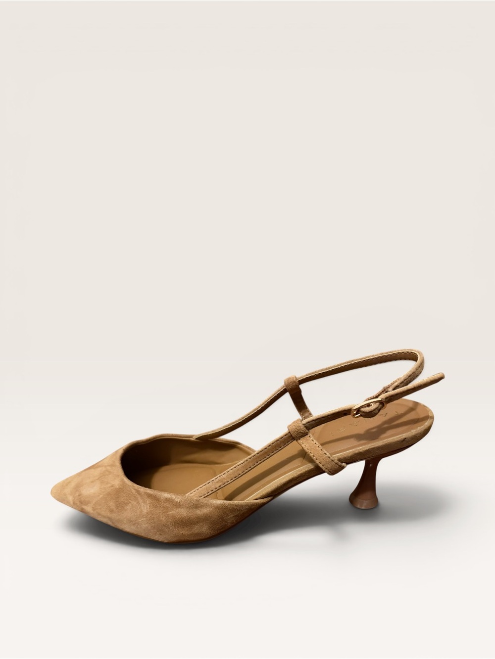 Tahari Tan Suede Pointed Slingback Kitten Heel